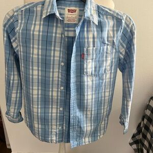 Boys  Men's Light Blue Plaid Button-Up Shirt